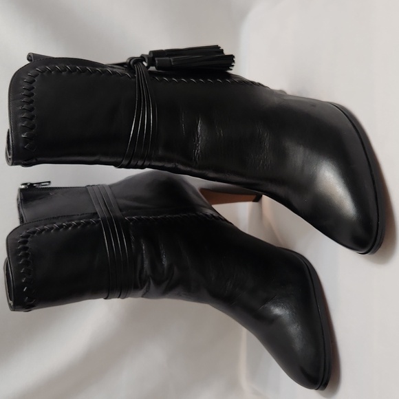 Coach Jessie Silky Nappa Black Leather Heeled Tassell Booties (W Size 10) - Picture 4 of 16